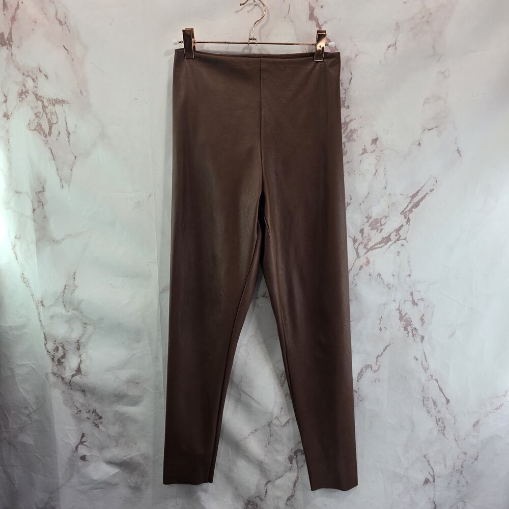 Naked Wardrobe Leggings Womens Small Brown Faux Vegan Leather High Rise Crop